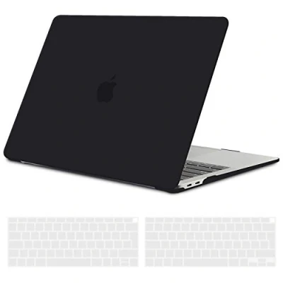 Abbildung von TECOOL Hülle für MacBook Air 13 Zoll Retina 2021 2020 2019 2018 (M1 A2337/A2179/A1932), Ultradünn Schutzhülle Hartschale Matt Case + EU Tastaturschutz neu Mac 13&quot; mit Touch ID, schwarz