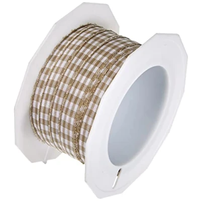 Abbildung von PRÄSENT Vichy Geschenkband Taupe/weiß, 20 m Dekoband zum Verzieren &amp; Basteln, 10 mm Breite, Kariertes Band für Bunte Dekos Geschenkverpackungen, zu feierlichen Anlässen