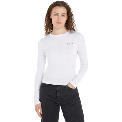 Abbildung von Tommy Jeans Damen Langarmshirt Slim Fit Essential ohne Kapuze, Weiß (White), XL
