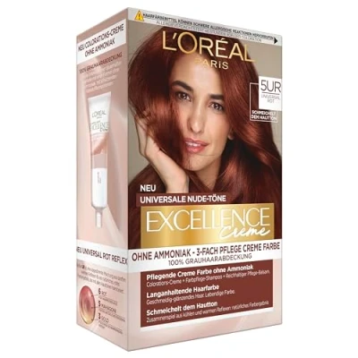 Abbildung von L&#039;Oréal Paris Permanente Haarfarbe für jeden Hautton, Coloration ohne Ammoniak, Universale Nude Töne mit vollständiger Grauhaarabdeckung, Excellence Creme, Nr. 5UR Universal Rot, 1 Stück