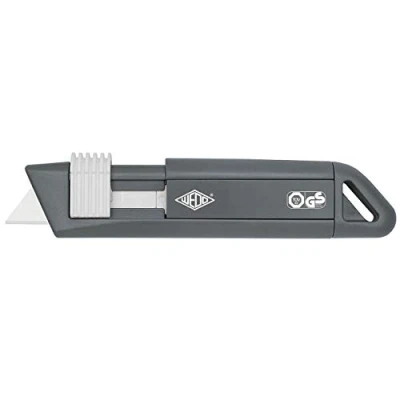 Abbildung von Wedo 79810 Safety Cutter CERA Safeline Compact, Keramik Klingen, Kunststoff Gehäuse automatischer Klingenrückzug, Aufhängeöse, TÜV/GS GEPRÜFT, silber/anthrazit/weiß