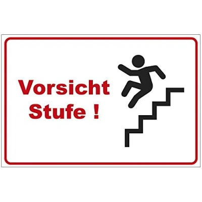 Abbildung von Schild Vorsicht Stufe 2 ! aus Alu/Dibond 200x140 mm 3 stark