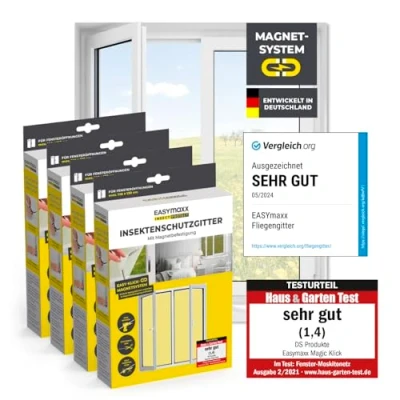Abbildung von EASYmaxx Insect Protect Fliegengitter Fenster mit Magnetbefestigung zuschneidbares Moskitonetz Insektenschutz bis 110 x 130 cm Mückenschutz Magnet leichte Montage [4 Stück]