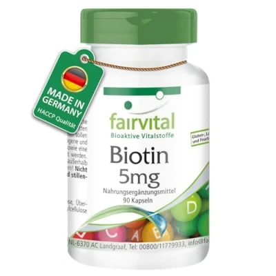 Abbildung von Fairvital Biotin 5mg 90 Kapseln mit 5000mcg Vitamin B7 pro Kapsel HOCHDOSIERT laktosefrei VEGAN