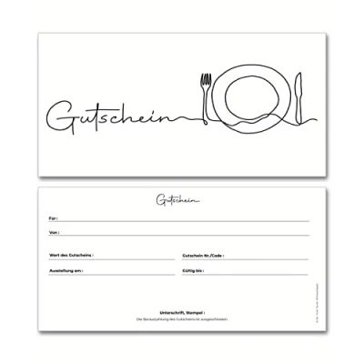 Abbildung von Frank Paperman® 120x Gutschein für Kunden Gastronomie Restaurant als Geschenkkarten Vordruck DIN Lang