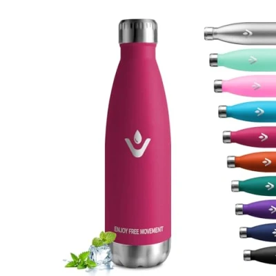 Abbildung von Edelstahl Trinkflasche 500ml, Auslaufsichere Isolierflasche, Kohlensäure Geeignet, Vakuum Thermoskanne, Isolierflasche BPA Frei, Wasserflasche für Sprudel, Schule, Yoga, Camping, Outdoor