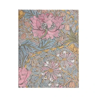 Abbildung von Morris Pink Honeysuckle (William Morris) Ultra 12 month Vertical Hardback Dayplanner 2025 (Elastic Band Closure): tydzień na dwóch stronach, zamykany gumkę, papier 100 gsm