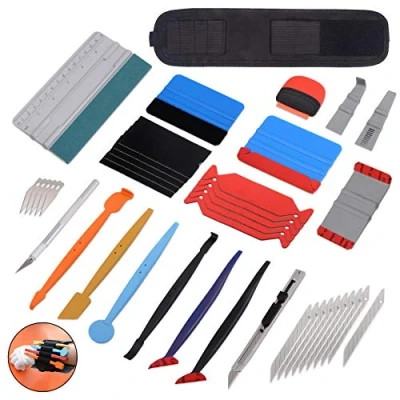 Abbildung von Winjun Autofolie Fensterfolie Folierungs Werkzeug mit Folienrakel Micro Rakel 9mm Cuttermesser Magnet Armbänder Mini Schaber