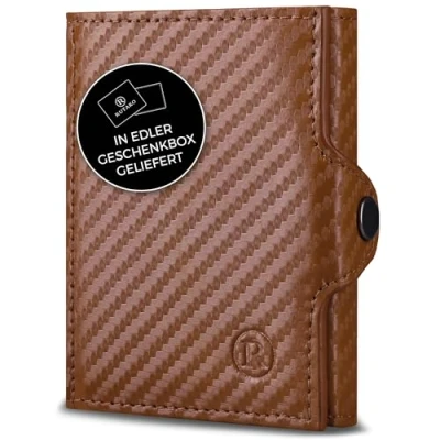 Abbildung von RUTAKO Slim Wallet mit RFID Schutz Kartenetui Herren &amp; Damen Kreditkartenetui klein Mini Geldbörse Portmonee Portemonnaie Geldbeutel Carbon Cognac