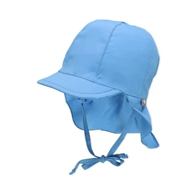 Abbildung von Sterntaler Schirmmütze Nacken Unisex Baby und Kinder Mütze mit Nackenschutz einsteckbaren Ohrenklappen UV Schutz 50+ Sommermütze zum Binden Popeline (Bio) Kopfbedeckung samtblau, Größe 47