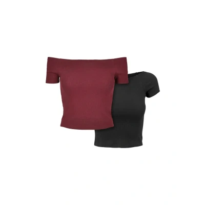 Abbildung von Urban Classics OFF Shoulder 2PACK Tshirt basic, Damen, Größe: Small, Redwine black