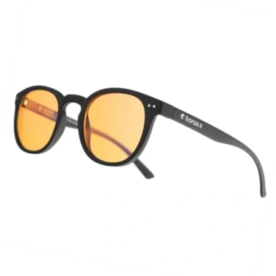 Abbildung von Horus X ® Runde Blaulichtbrille Computerbrille Für Bildschirme: Anti Müdigkeit &amp; Augenentspannung Männer und Frauen Kleine Gesichter Urban Amber