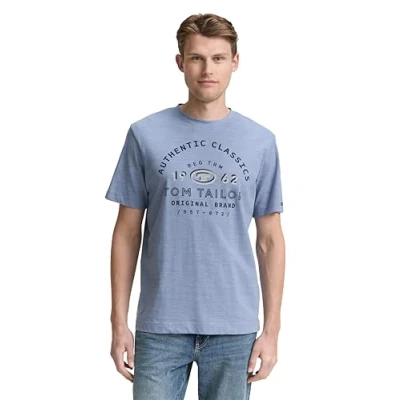 Abbildung von TOM Tailor Tshirt print White dove/blue, Herren, Größe: Large, dove/blue