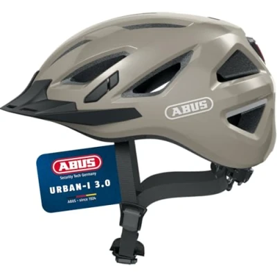 Abbildung von ABUS Stadthelm Urban I 3.0 Fahrradhelm mit Rücklicht, Schirm und Magnetverschluss für Damen Herren Grau Glänzend, Größe L