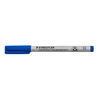 Abbildung von STAEDTLER Folienstift non permanent Lumocolor, blau, wasserlöslich, Made in Germany, nachfüllbar, lange Lebensdauer, Rundspitze M ca. 1,0, 10 blaue Universalstifte im Kartonetui, 315 3