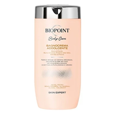 Abbildung von Biopoint Sanfte Creme Badezimmer, pflegend, mit Seidenprotein und Pfingstrose Extrakt, verleiht eine weiche, duftende Haut, 400 ml