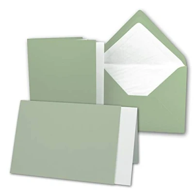 Abbildung von 10 x Kartenpaket mit gefütterten Brief Umschlägen und Einleger gerippt DIN A6/C6 Olive Grün 10,5 14,8 cm Nassklebung NEUSER PAPIER
