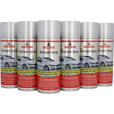 Abbildung von NIGRIN Klarlack, 6 x 400 ml, glänzender Autolack, schütz Felgen und Karosserie vor Rost, schnell trocknend, farblos