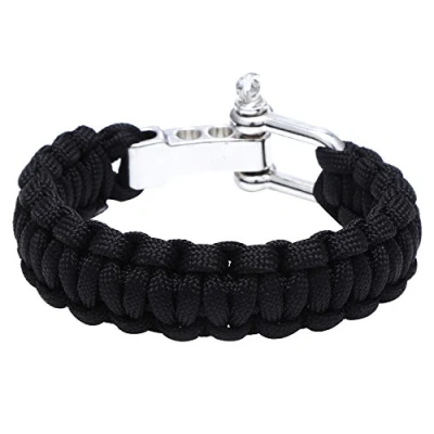 Abbildung von DonDon Herren Survival Outdoor Nylon Armband geflochten mit Schäkel Verschluss schwarz