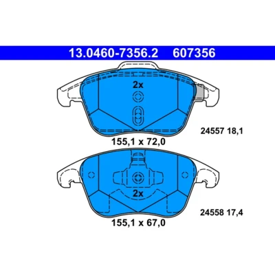 Abbildung von ATE 13.0460 7356.2 Bremsbelagsatz nicht für Verschleißwarnanzeiger vorbereitet, exkl. Verschleißwarnkontakt PEUGEOT: 5008 I, CITROËN: C4 II Hatchback