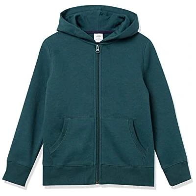 Abbildung von Amazon Essentials Jungen Fleece Kapuzenpullover mit Reißverschluss, Dunkelgrün, 8 Jahre
