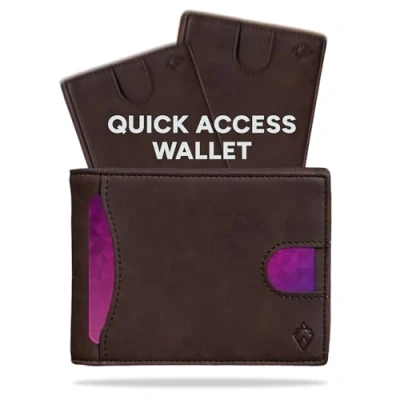 Abbildung von AKIELO Geldbörse Faltbar mit Zuglasche, RFID Schutz und Geschenkbox Stylischer Herren Geldbeutel Kontaktloser Kreditkartenschutz Wallet (Delta Dunkle Mokka Ausgabe)