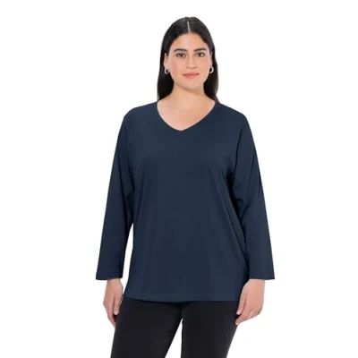 Abbildung von Ulla Popken Damen Basic v shirt, Langarmshirt, Blauschwarz, 66 68 EU