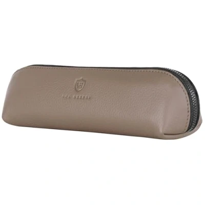 Abbildung von VON HEESEN® Echtleder Federmäppchen Leder Federmappe Etui für Stifte Mäppchen Schule Federtasche Uni Schlampermäppchen (Taupe)