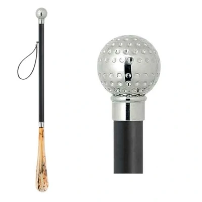 Abbildung von Design Schuhanzieher Schuhlöffel 70 cm mit silbernem Golfball als Griff, schwarzer Holzschaft