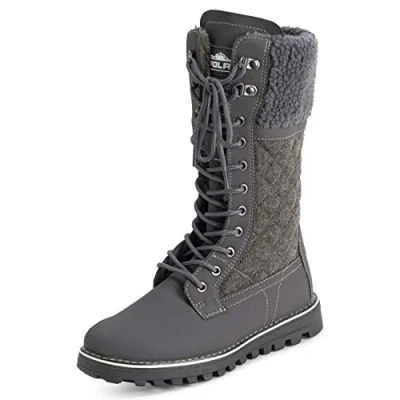 Abbildung von Polar Damen Kunstpelz Warm Thermal Wasserdicht Draussen Gehen Schnee Winter Gummisohle Wadenstiefel Grau Textil UK7/EU40 YC0612