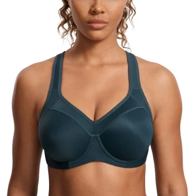 Abbildung von SYROKAN Damen Sport BH Starker Halt Bügel Push Up Ringerrücken Gepolstert Fitness Wald Dunkelgrün 90F