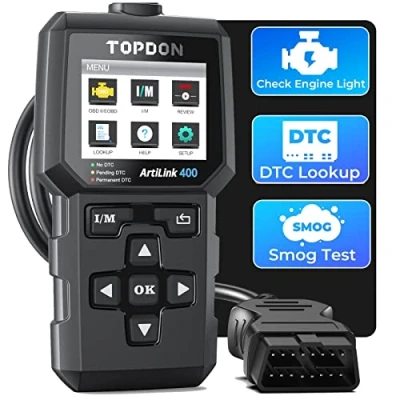 Abbildung von TOPDON AL400 OBD2 Diagnosegerät, Auto Auslesegerät OBD Diagnosewerkzeug mit 10 Funktionen, Motorkontrollleuchte, Smogtest, O2 Sensortest EVAP, PC Update