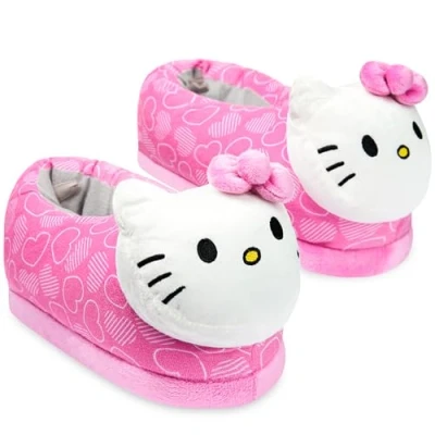 Abbildung von Hello Kitty Mädchen Hausschuhe kuschelige und rutschfeste 3D Plüsch Pantoffeln (Rosa, 32/33 EU)
