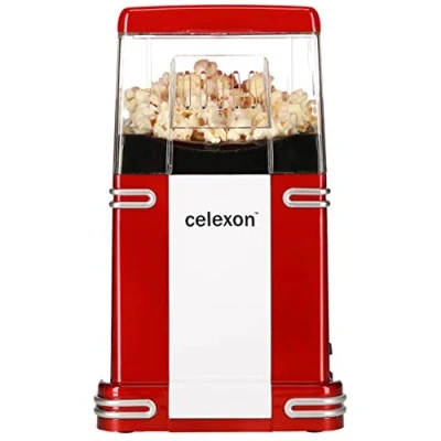 Abbildung von celexon CinePop CP250 Popcorn Maschine 22x17,5x28,5cm Gewicht: 1,3kg rot/Retro look ohne Öl/fettarm Maker mit Heißluft