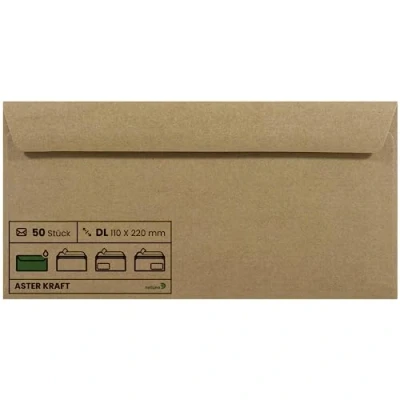 Abbildung von Netuno 50 Umschläge Kraftpapier DIN lang 110 x 220 mm 100g Aster Kraft elegante Briefumschläge DL nassklebend ohne Fenster Einladungsumschläge Natur Briefkuverts für Hochzeit Geburtstag Weihnachten