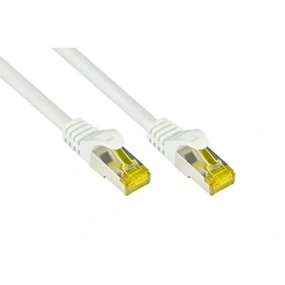 Abbildung von Good Connections RJ45 Ethernet LAN Patchkabel mit Cat. 7 Rohkabel und Rastnasenschutz RNS, S/FTP, PiMF, halogenfrei, 500MHz, OFC, 10 Gigabit fähig (10/100/1000/10000 Base T Netzwerke) z.B. für Patchpanel, Switch, Router, Modem weiß, 70 m