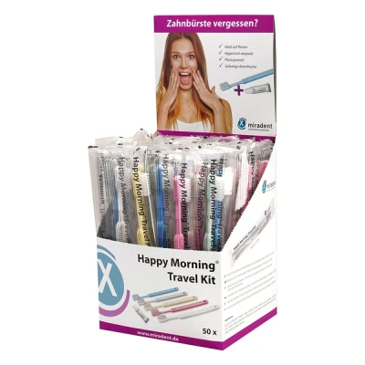 Abbildung von Happy Morning Travel Kit 50 Zahnbürsten mit je 1 3g Tube Zahnpasta