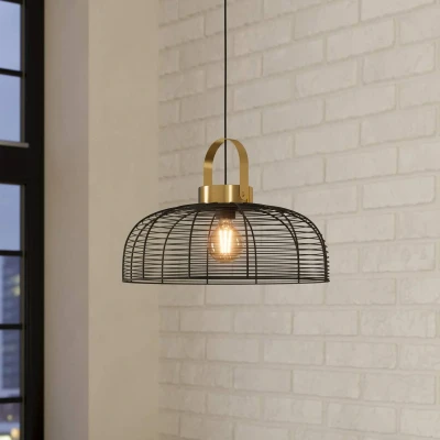 Abbildung von EGLO Hängeleuchte »ROUNDHAM«, 1 flammig, Leuchtmittel E27 ohne Leuchtmittel, Pendelleuchte, Esszimmerlampe Industrial, Metall in Schwarz, Ø 45cm