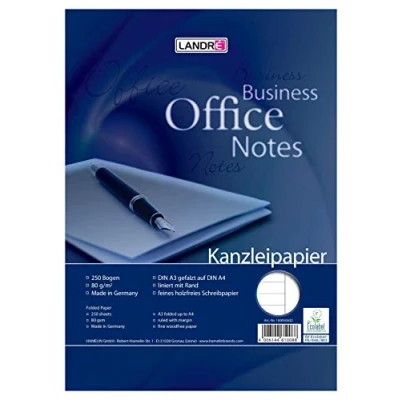 Abbildung von Landré Kanzlei Papier A3 auf A4 gefalzt, liniert mit Rand rechts, 80 g/m², 250 Bogen