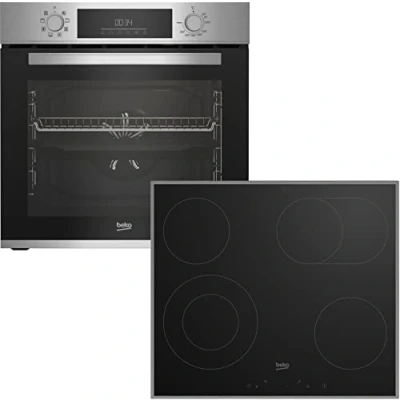 Abbildung von Beko BBSM12320X Einbau Backofen Set, zwei autarke Geräte: Glaskeramik kochfeld mit 4 Kochzonen, 8 Heizarten, 72 l Garraum Volumen, AeroPerfect, Sensortasten, Schwarz/Edelstahl