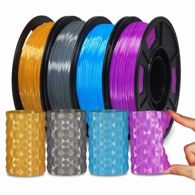 Abbildung von YOUSU Silk TPU filament 1,75 mm, 95a, 3d drucker Filament, Flexibles hohe Härte, Elastizität, weiches Klebematerial, elastisch, 4x250g, Gold, Dunkel silber, Blau, Lila