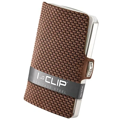 Abbildung von I CLIP Edelstahl Geldbeutel mit austauschbarer Geldklammer Slim Wallet Leder Geldbörse Premium Portemonnaie Kartenetui Milanaise satiniert Eiche Braun