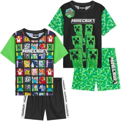 Abbildung von Get Trend Minecraft Pyjama Jungen Schlafanzug Kinder Kurz 2er Set Weich und Bequem für den Sommer Creeper Gamer Geschenke Jungs (13 14 Jahre, Grün Minecraft)