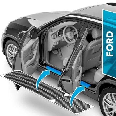 Abbildung von uProtect Auto Einstiegsleisten Schutz für Ford Puma I 2019 2024 Schutzfolie Autotür Zubehör Zierleisten Lackschutzfolie Carbon Schwarz