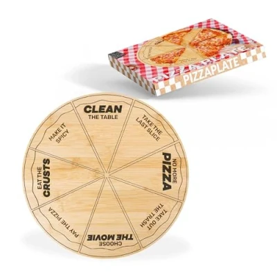 Abbildung von FISURA Origineller Pizzateller. Pizzateller mit lustigen Botschaften. Servierplatte aus Bambusholz. Runder Teller gleichmäßigen Portionen. 35 Zentimeter.