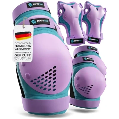 Abbildung von SKATEWIZ Protektoren Kinder Knieschützer Kinder, Knieschoner Schoner Inliner Schützer Schlittschuhe SMASH Größe S Blau Violett