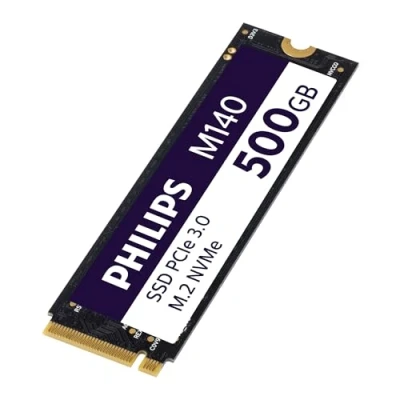Abbildung von PHILIPS Interne Solid State Drive M.2 M140 NVMe PCIe Gen3 500 GB (2280), für Desktop PCs und Notebooks, Grafik Videobearbeitung, Gaming, Lesen 3500 MB/s, Schreiben 2800 MB/s