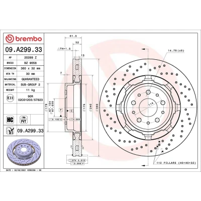 Abbildung von Bremsscheibe BREMBO 09A29933 vorne, belüftet, hochkarbonisiert, 1 Stück