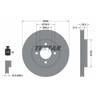 Abbildung von TEXTAR PRO 92165903 Bremsscheibe 258 21 04/08 100 innenbelüftet beschichtet ohne Radbefestigungsbolzen, Radnabe HONDA: Jazz 2
