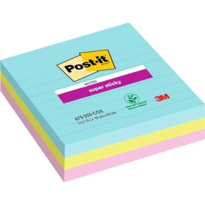 Abbildung von Post it Super Sticky Notes im Großformat, Cosmic Collection, liniert, 101mm x 101mm, 90Blatt/Block, 3Blöcke/Packung